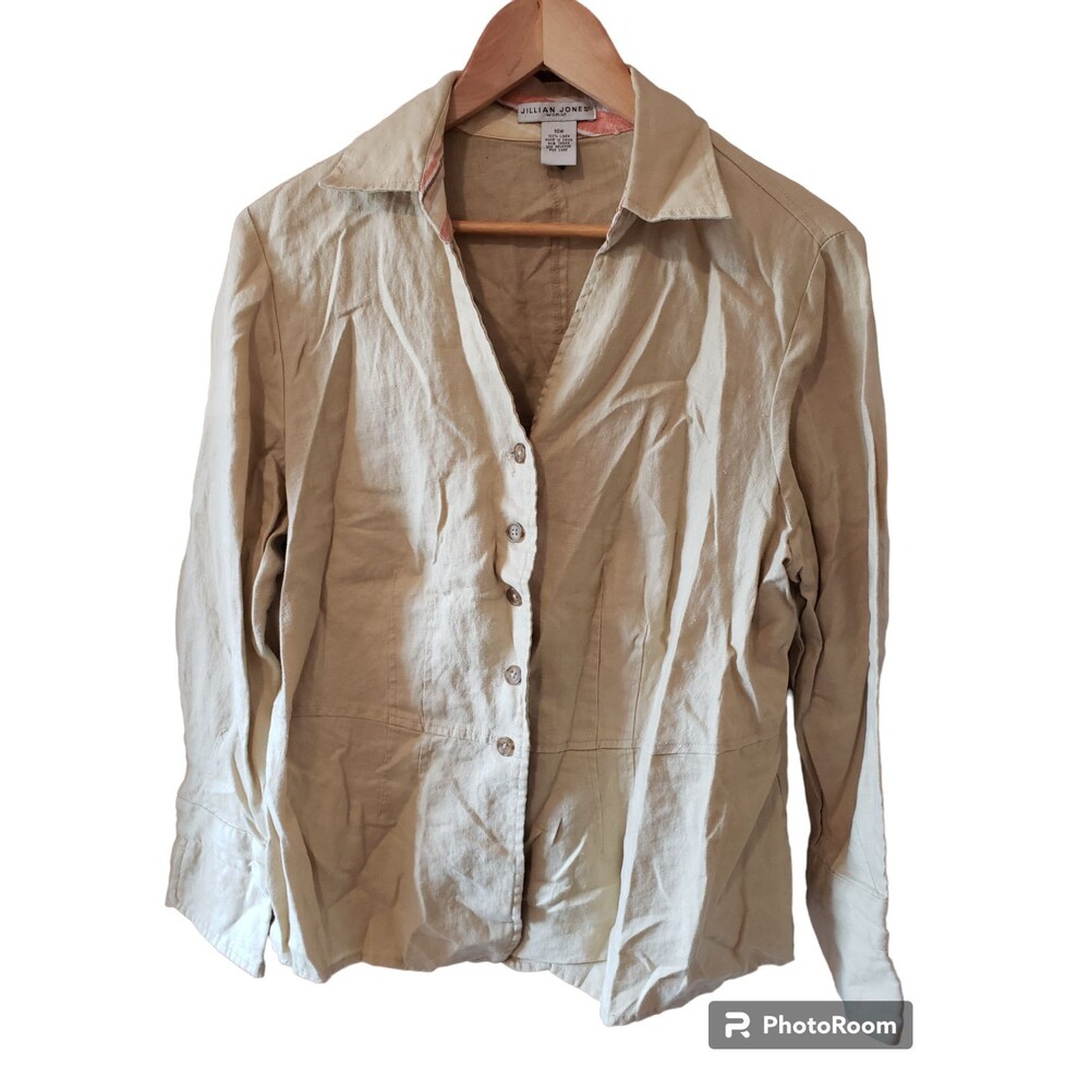 Jillian Jones Linen Blazer Jacket Shaket Button Up Long Sleeve Unlined Size 16